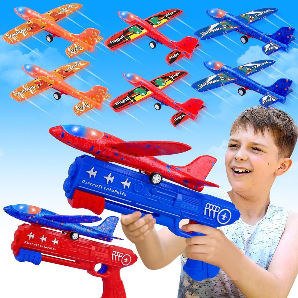 3 Pack Airplane Launcher Toys, 2 Flight Modes LED Foam Glider Catapult Plane, Outdoor Flying Toy for Kids, Birthday Gifts for Boy Girl 6+ Year Old, B-Day Party Supplies 3 Pack Airplane Launcher Toys, 2 Flight Modes LED Foam Glider Catapult Plane, Outdoor Flying Toy for Kids, Birthday Gifts for Boy Girl 6+ Year Old, B-Day Party Supplies