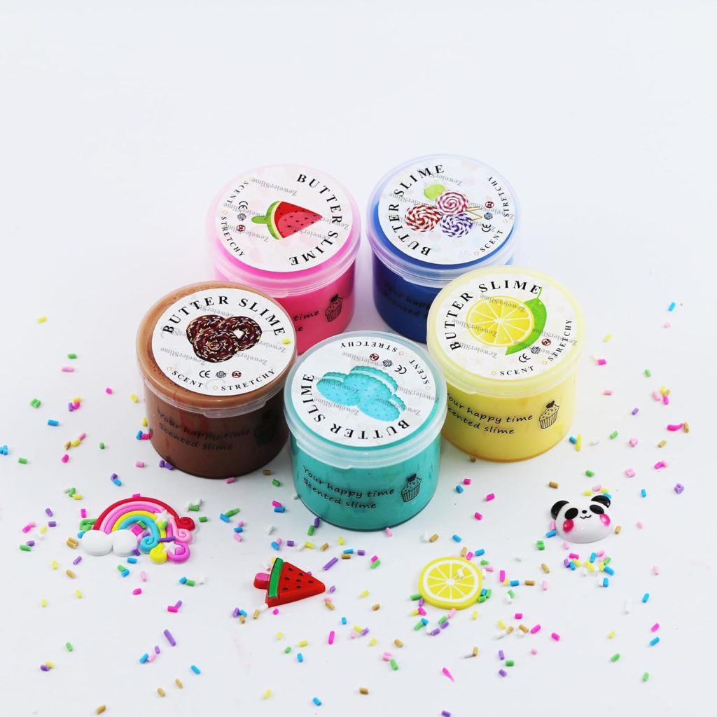 5 Pack Butter Slime Kit,Birthday Gifts for Kids,Party Favor for Girls  Boys,Non Sticky,Super Soft Sludge Toy
