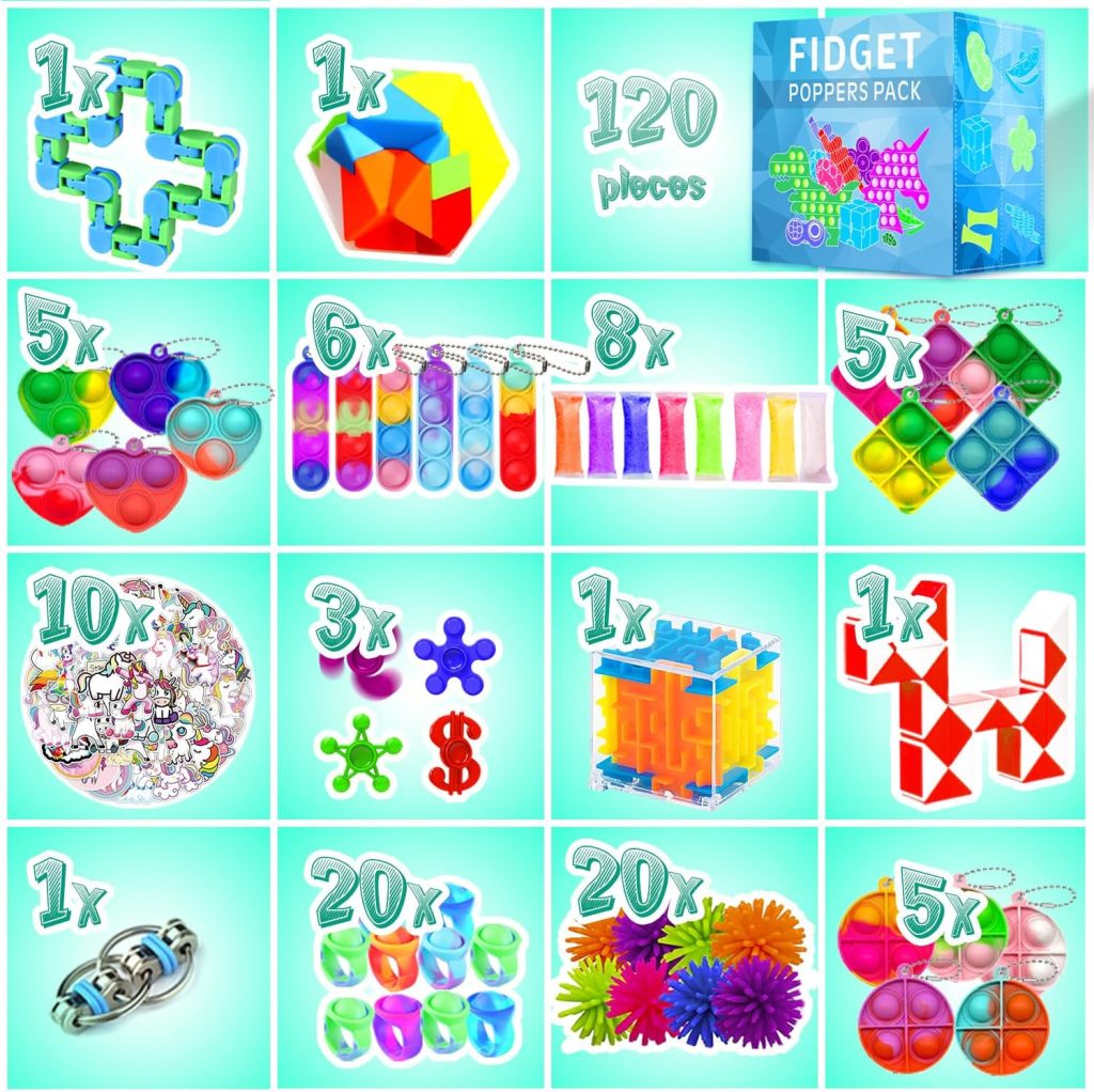 Fidget Toys, 120 Pack Fidgets Set Stocking Stuffers for Kids Party Favors Autism Sensory Toy Bulk Adults Kids Boys Girls Teens Stress Autistic ADHD Anxiety Carnival Treasure Classroom Prizes Fidget Toys, 120 Pack Fidgets Set Stocking Stuffers for Kids Party Favors Autism Sensory Toy Bulk Adults Kids Boys Girls Teens Stress Autistic ADHD Anxiety Carnival Treasure Classroom Prizes