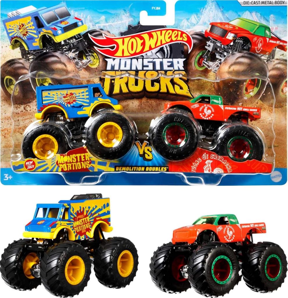 Hot Wheels Monster Trucks Toy Trucks 2-Pack, Demolition Doubles Set of 2 Vehicles in 1:64 Scale, for Kids Collectors (Styles May Vary) Hot Wheels Monster Trucks Toy Trucks 2-Pack, Demolition Doubles Set of 2 Vehicles in 1:64 Scale, for Kids Collectors (Styles May Vary)