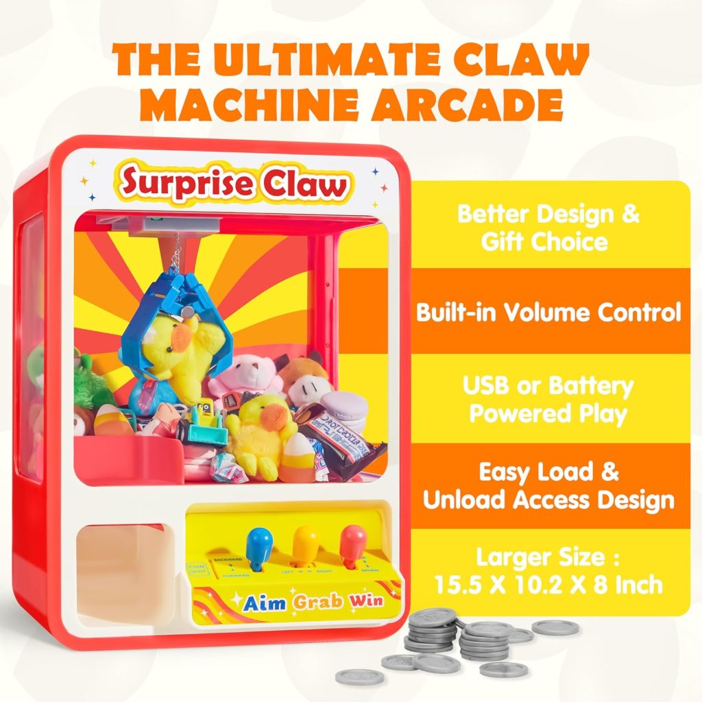 JOYIN Claw Machine Arcade Toy with LED Light Adjustable Sound, Rechargable Dispenser Toys Mini Vending Machine for Kids - Perfect Christmas Birthday Big Gifts for Kids, Ages 3+ JOYIN Claw Machine Arcade Toy with LED Light Adjustable Sound, Rechargable Dispenser Toys Mini Vending Machine for Kids - Perfect Christmas Birthday Big Gifts for Kids, Ages 3+