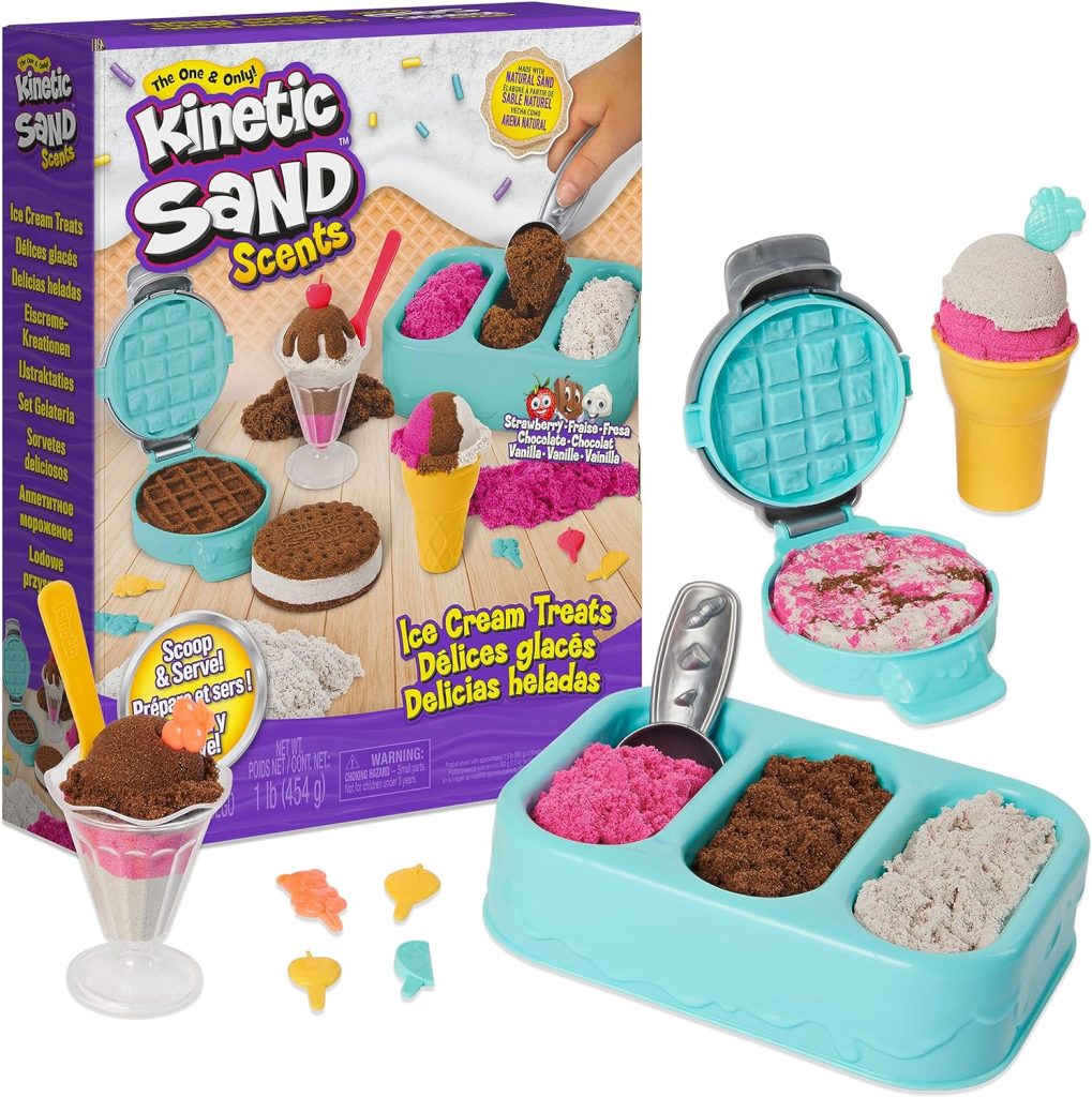 Kinetic Sand Scents, Ice Cream Treats Playset with 3 Colors of All-Natural Scented Play Sand and 6 Serving Tools, Sensory Toys for Kids Ages 3 and up Kinetic Sand Scents, Ice Cream Treats Playset with 3 Colors of All-Natural Scented Play Sand and 6 Serving Tools, Sensory Toys for Kids Ages 3 and up